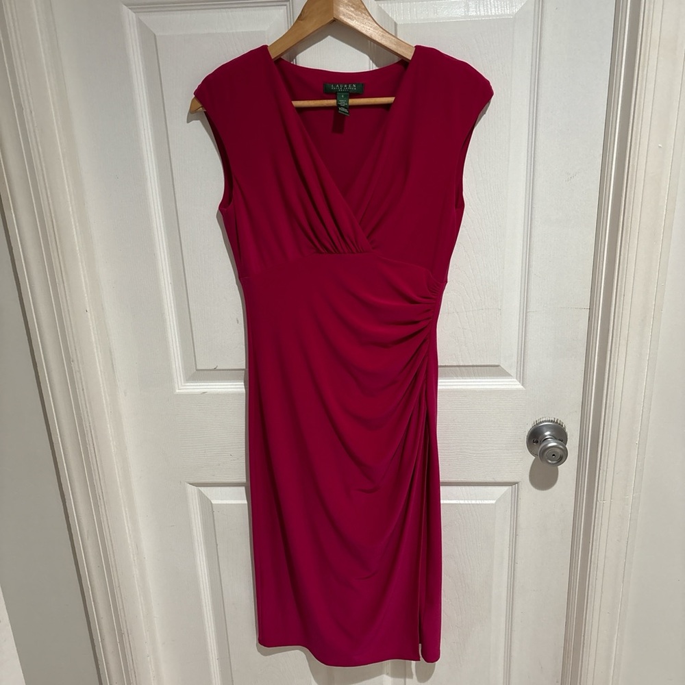 Ralph Lauren Fuchsia Draped Midi Dress